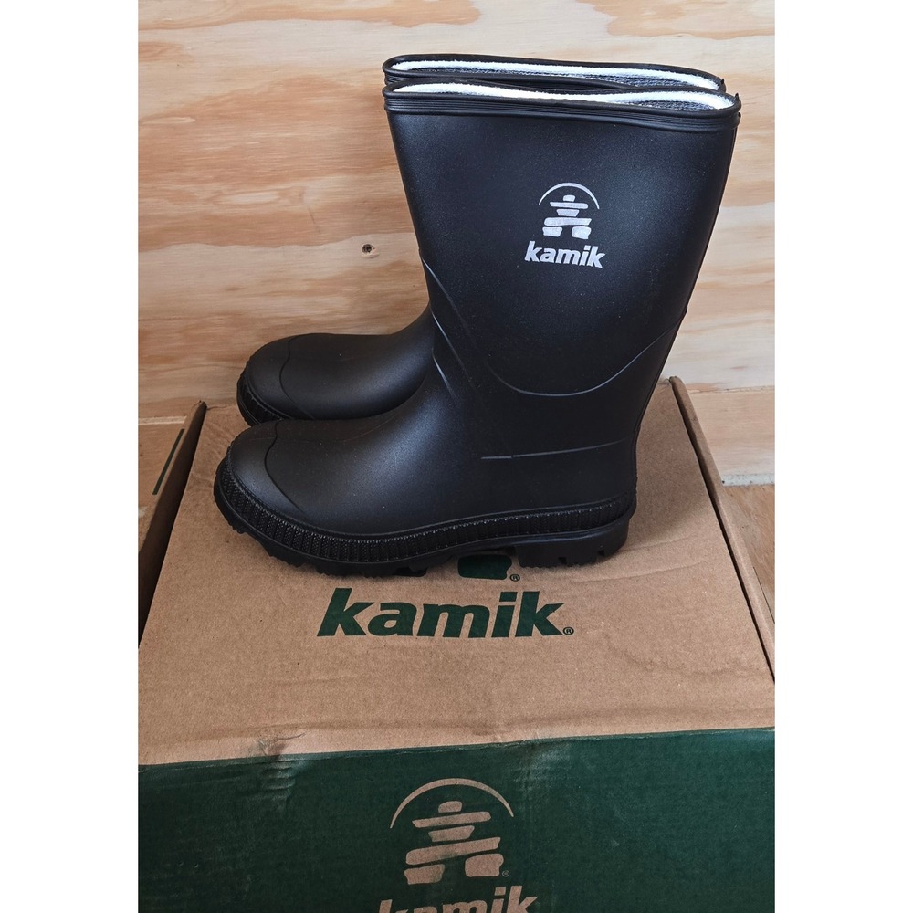 Kamik Stomp Kids Black Waterproof Rain Boots Size 3 EK4149F BKA Made in Canada - Picture 4 of 5